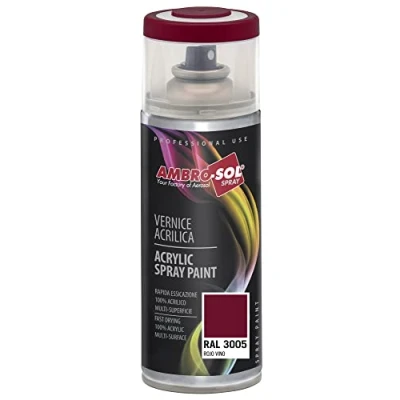 Immagine di Ambro Sol V4003005 Smalto Acrilico Multiuso, Vernice Brillante per Interni ed Esterni, Adatto Qualsiasi Tipo di Materiale, Bomboletta Spray in Banda Stagnata Riciclabile 400 ml, Rosso Vino