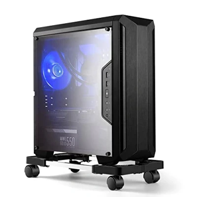 Immagine di Hmseng Supporto per PC Case con rotelle Bloccabili, CPU Holder Cart, Dimensione Regolabile, Adatto alla Maggior Parte dei Computer Nero