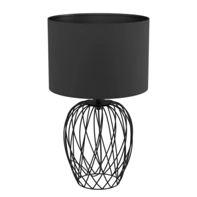 Immagine di Eglo lampada da tavolo Nimlet, a luce singola, skandi, monocromatica, per comodino o soggiorno in tessuto e metallo nero, con interruttore, presa E27