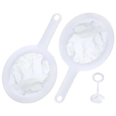 Immagine di JTMKYO Confezione da 2 colino fine con manico lungo e 1 pezzo pressa per filtro, filtro a maglia fine, cucina in rete, plastica, la casa