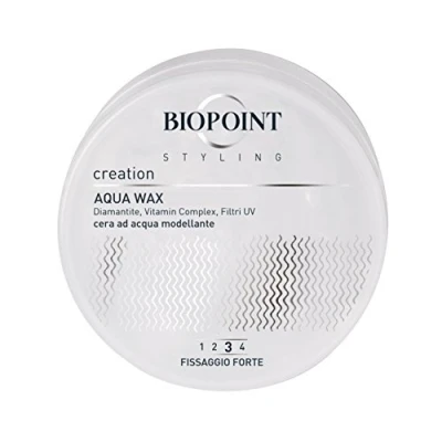 Immagine di Biopoint Styling Aqua Wax, Cera Modellante e Lucidante a Base d’Acqua, Fissaggio Forte, Azione Idratante Fortificante, Ideale per Look Bagnati, 100 ml