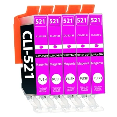 Immagine di 5 Cartucce per Stampanti con Chip compatibile Canon CLI 521 Magenta Pixma IP3600 IP4600 IP4600X IP4700 MP540 MP550 MP560 MP620 MP630 MP640 MP640R MP980 MP990 MX860 MX870
