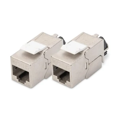 Immagine di DIGITUS Modulo Keystone Cat 6A schermato 2 pezzi Jack RJ45 500 MHz 10GBase T AWG 26 22 Progettabile Con leva di bloccaggio Montaggio senza attrezzi