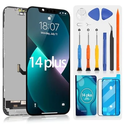 Immagine di Schermo LCD per iPhone 14 Plus Display Touch Sostituzione Assemblato 14Plus A2632, A2885, A2888, A2887, A2886 con Kit, Nero