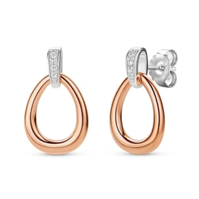 Immagine di Miore Orecchini Donna con Zirconi in Argento Sterling 925 Placcato Oro Rosa 18K 750, Pendenti dal design moderno anallergici. Chiusura perno passante e farfalla.