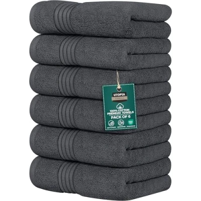 Immagine di Utopia Towels Set di 6 Asciugamani Lusso, (41 x 71 CM) 100% Cotone Filato Ad Anello, Leggeri e Altamente Assorbenti per Il Bagno, i Viaggi, Campeggio, l&#039;hotel La Spa(Grigio)
