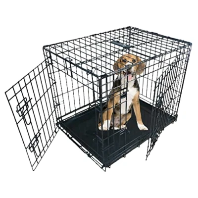Immagine di Ellie Bo, gabbia per cuccioli di cane, piccola, 61 cm, nera, pieghevole, a 2 porte, con vassoio in metallo anti masticazione Bo