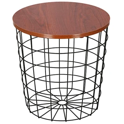 Immagine di SPRINGOS Tavolino in filo di metallo, rotondo, 39 x 40 cm, design geometrico industriale, per interni, modello traforato