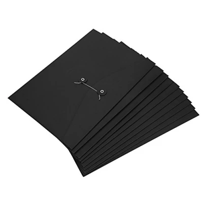 Immagine di 10PCS A4 cartelle busta in carta kraft, formato documenti tasche file borse sacchetto di stoccaggio Paperwork organizer con corda chiusura a calamita per uffici scuola viaggio Black Paper Vertical