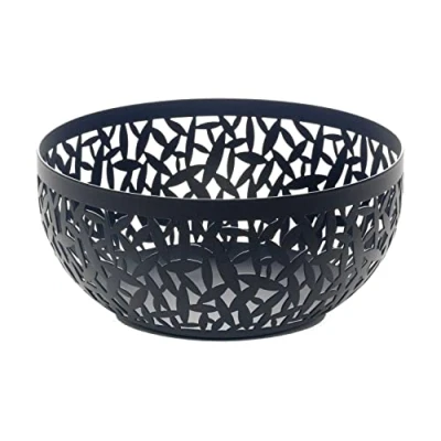 Immagine di Alessi Cactus MSA04/21 B Fruttiera di design, forata, in acciaio, con rivestimento epossidico, nera, 21 x 9,5 cm