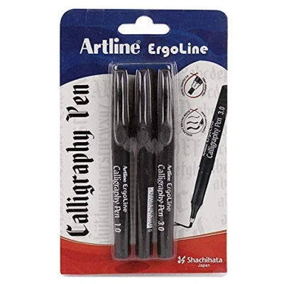 Immagine di Art Line Ergoline Calligraphy Fountain Pen with 1. 0,2. 0 and 3. mm Nibs (Black Ink)
