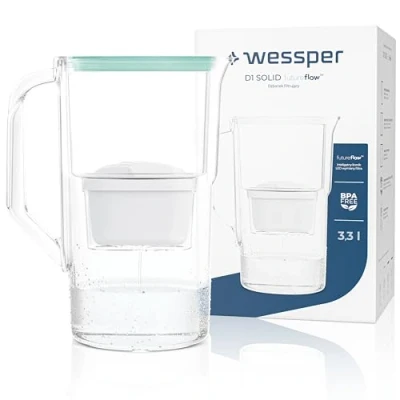Immagine di Wessper Caraffa FIltrante 3,3 Litri, con Contatore a LED, Filtro Acqua FIltro, FIltri per Cartuccia di Carboni Attivi, Riduce il Calcare e Cloro, BPA Free Menta
