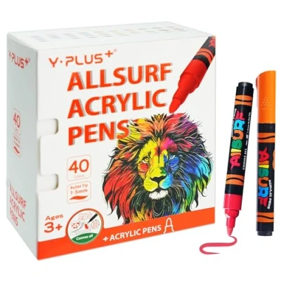 Immagine di YPLUS matite acriliche per pietre impermeabili pennarelli bambini, set di graffiti, con capacità eccezionale 40 colori