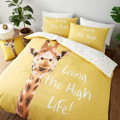 Immagine di Catherine Lansfield Set copripiumino reversibile con federe, per letto king size, motivo: giraffa, colore: giallo