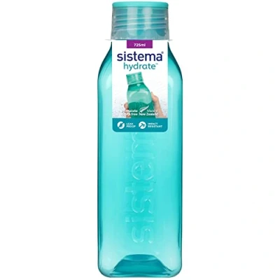 Immagine di Sistema Borraccia quadrata 725 ml priva di BPA Coperchio a tenuta ermetica Impugnatura sagomata Colori assortiti
