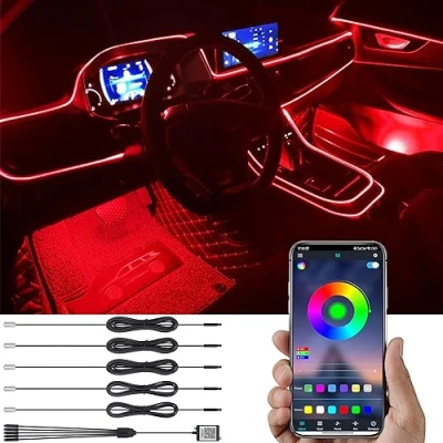 Immagine di TABEN Kit Luce Atmosfera per Auto Sincronizzazione Musicale Multicolore RGB 16 Milioni di Colori 6 Metri Fibra Ottica USB Illuminazione Ambientale, Suono Attivo e Wireless Bluetooth Controllo App 12V