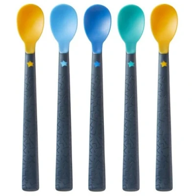 Immagine di Tommee Tippee 44719610 Soft Tea Spoon with Long Non Slip Handle, Extra Soft, from 4 Months, Pack of 5, Multi Coloured