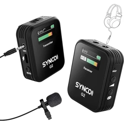 Immagine di SYNCO Microfono Lavalier Wireless, G2 A1 2.4GHz Microfoni Senza Fili Professionale per Fotocamera Reflex e Videocamera Smartphone iPhone/Android, Wireless