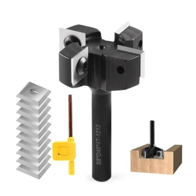 Immagine di Trvoxviq fresa per piani, 8 mm, 4 flauti con 10 lame intercambiabili in metallo duro (12 x 12 1,5 mm), diametro 40 CNC la pulizia del legno (D=40 S=8)