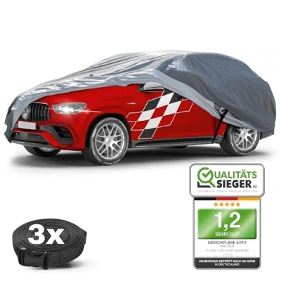 Immagine di Walser telo copriauto da esterno Premium All Weather Plus SUV, rivestito in PVC, coperture per auto, resistente ai raggi UV, garage completo impermeabile XL grigio ca. 520x185x155cm