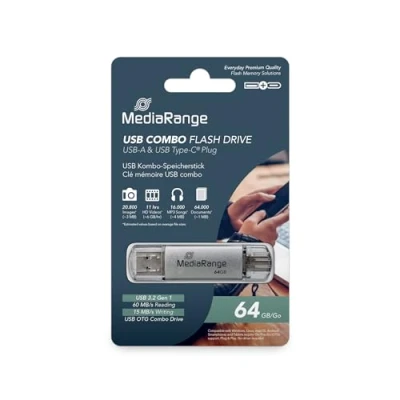 Immagine di Mediarange 813016 mr937 chiavetta usb 64gb argento combo 3.1 + tipo c