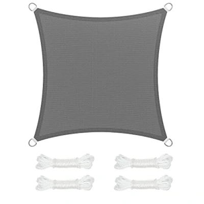 Immagine di SONGMICS Vela Parasole 2 x m, Tenda da Sole in Tessuto HDPE, Permeabile all&#039;Aria e all&#039;Acqua, per Terrazza, Giardino, Balcone, Campeggio, Quadrata, Concava, Corde Grigio Fumo GSS22GY