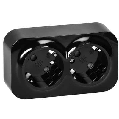 Immagine di Miratic Presa a Muro 2 x Poli + Terra Schuko Multipla Colore Nero IP20 (2 prese)