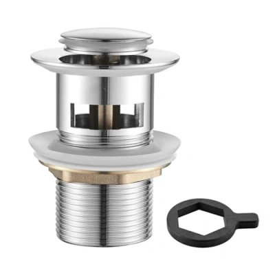 Immagine di Ibergrif M20503 Cervello per Lavabo Scanalato Con Troppopieno, Tappo di Scarico Del Bagno A Scomparsa, Cromo, Argento, S