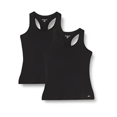 Immagine di Amazon Essentials Canotta Vogatore Tecnica Elasticizzata (Disponibile in Taglie Forti) Donna, Pacco da 2, Nero, M