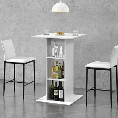 Immagine di [en.casa] Tavolo Alto da Bar con 3 Ripiani Portabottiglie Bistro in Forma Quadrata 70 x 110 cm Bianco