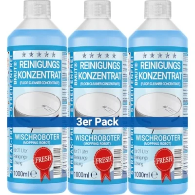 Immagine di 3 x 1000 ml detergente per robot pulitore concentrato con profumo fresco e bicchiere dosatore senza strisce schiuma, pavimenti
