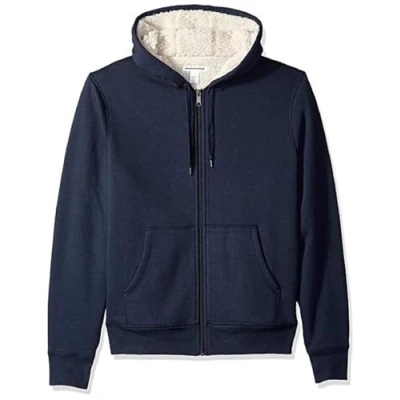 Immagine di Amazon Essentials Giacca con Cappuccio a Cerniera Intera in Pile Foderata Sherpa (Taglie Forti Disponibili) Donna, Blu Marino Puntinato, M