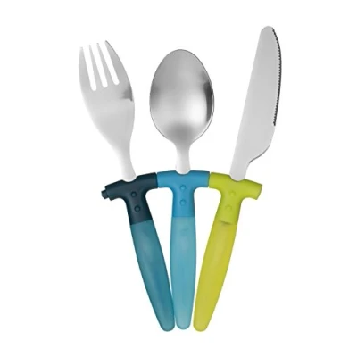 Immagine di Premier Housewares Set di 3 Posate per Bambini 18/0, Coltello, Forchetta e Cucchiaio Parent, Acciaio Inossidabile, Blu/Verde, 23 x 15 1.3 cm