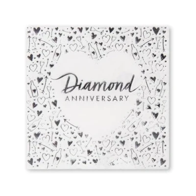 Immagine di Creative Party J045 Tovaglioli di carta stampata a 3 veli, motivo: Diamond Anniversary strati, colore: bianco