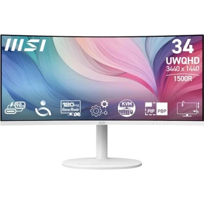 Immagine di MSI Modern MD342CQPW Monitor 34&quot; UWQHD Curvo 1500R Pannello VA 3440 x 1440, KVM, PIP/PBP, Ampia Gamma di Colori, Schermo Adatto agli Occhi, Altoparlanti, Regolabile in 3 Modi