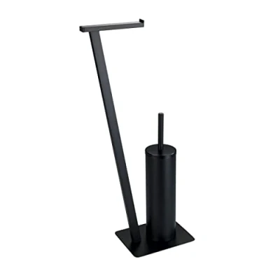 Immagine di WENKO piantana set WC Lirio, stender per portarotolo e scopino WC, incl. scopino, acciaio verniciato, 15 x 68,5 30 cm, colore nero opaco