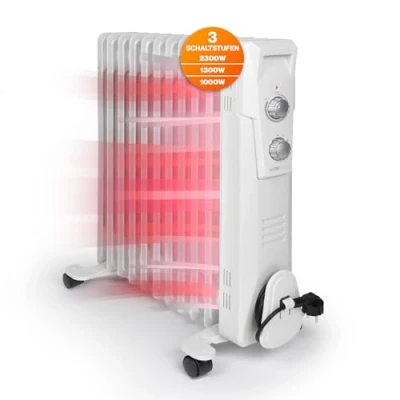 Immagine di Clatronic RA 3737 11 Radiatore a olio mobile fino 2300 Watt, regolazione del calore tramite regolatore termostatico continuo, utilizzo flessibile grazie 4 rotelle scorrevoli, struttura slimline