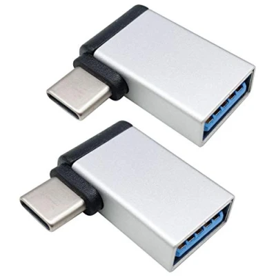 Immagine di AAOTOKK Adattatore Alluminio 90 Gradi Tipo C Maschio A USB 3.0 Femmina Convertitore, On The Go(OTG) per Smartphone,Tastiere Mouse,Altri Dispositivi e C(2 Pezzi/Argento)