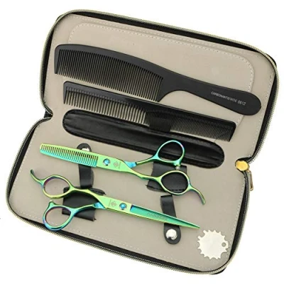 Immagine di JIESENYU Giappone 440c acciaio 15,2 cm verde mano sinistra forbici per capelli professionale strumenti da parrucchiere taglio e diradamento set (set)