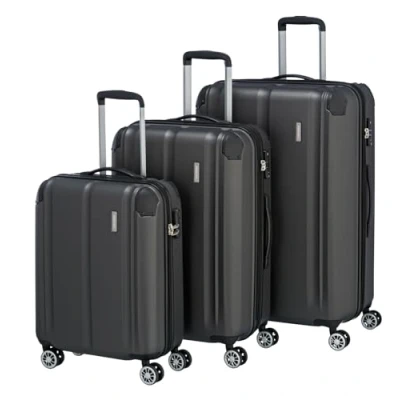 Immagine di travelite Set di Valigie a 4 Ruote Misure L/M/S con Chiusura TSA + Piega ad Espansione (Tranne La Misura S), Serie City: Robusto Trolley Rigido Superficie Antigraffio