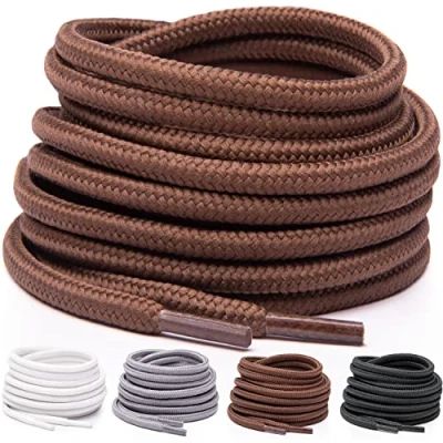 Immagine di Miscly Lacci Scarpe Rotondi [3 Paia] Stringhe Resistenti Per Da Ginnastica, Scarponcini E Stivali Diametro 4 mm (114cm, Marrone)