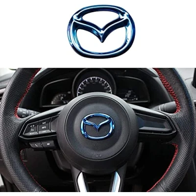 Immagine di ALINZO Adesivo Coprivolante per Auto, Decalcomania Telaio con Logo Emblema, Accessori Interni Modifica Styling, Mazda 3 6 CX 5 9,Blue