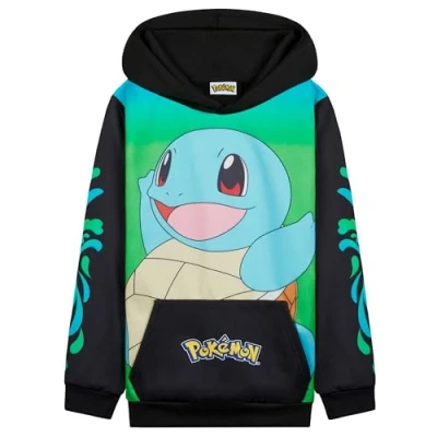 Immagine di Pokémon Felpe con Cappuccio per Bambini e Ragazzi, Felpa Comoda Tasca a Canguro (Nero/Verde Squirtle, 11 12 Anni)