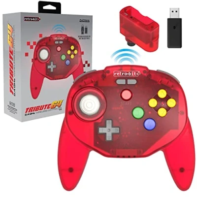 Immagine di Retro Bit Tribute64 2.4Ghz Wireless Controller For N64, Switch, PC, Mac and Other USB Devices Clear Red (Nintendo Switch//)