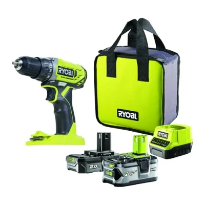 Immagine di Ryobi R18DD2 242S Trapano Avvitatore a Batteria 18V ONE+, Include Una 2.0Ah e 4.0Ah, con Luce LED, 2 Velocità, per Legno Metallo