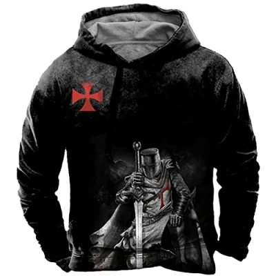 Immagine di DYCOOK Uomo Cavaliere Templare Felpe con Cappuccio Moda Loose 3D Stampato a Maniche Lunghe Felpa Pullover Giacca Costume
