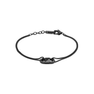 Immagine di Emporio Armani Bracciale da uomo in pelle o acciaio inossidabile con chiusura a moschettone, cursore pulsante, Argento lucido