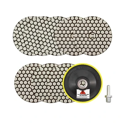 Immagine di Diamantato Tamponi di Lucidatura Secco 100mm 8pezzi Grana 50x3/100x3/200x2 con M14 Platorello+Adattatore per Granito Marmo Pietra Artificiale Quarzo Smerigliatrice Angolare SANLEETEK