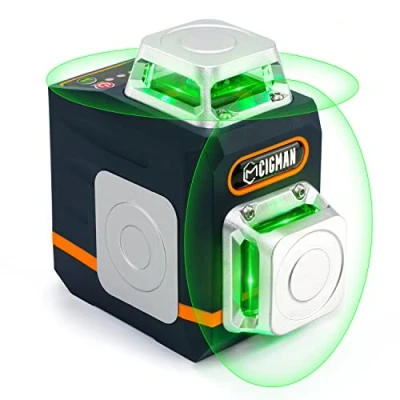 Immagine di Livella Laser Autolivellante 2 x 360, CIGMAN Verde per Costruzione e Appendere Quadri, Controller Remoto, Supporto Rotante Magnetico Caricatore Type C Inclusi