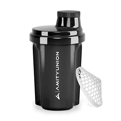 Immagine di shaker per proteine 300 ml &quot;Heaven&quot; a prova di perdite, senza BPA con setaccio cliccabile e scala frullati cremosi siero latte, proteine, originale in nero